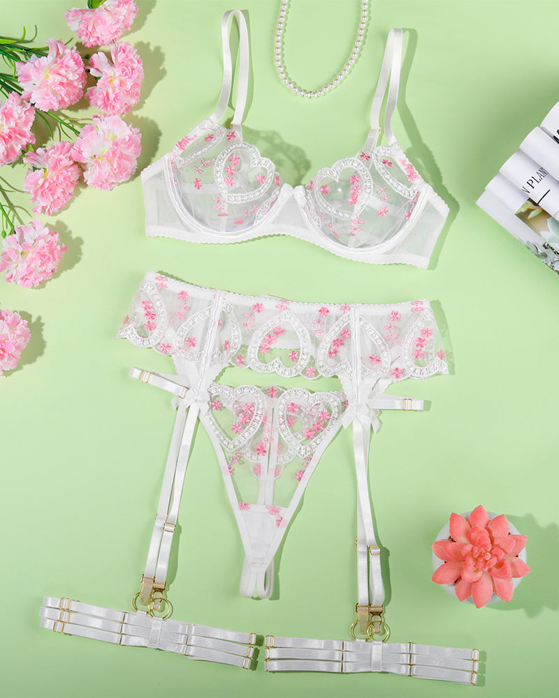 Embroidered Lace Heart Shape Lingerie Set