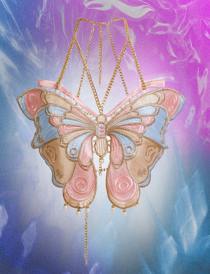 Colorful Embroidered Butterfly Suspender Bra with Body Chain