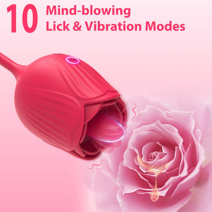 Quusvik - Rose Female Tongue Licking Egg Jumping Telescopic Masturbation Device Double-headed Vibrating Sex Toy
