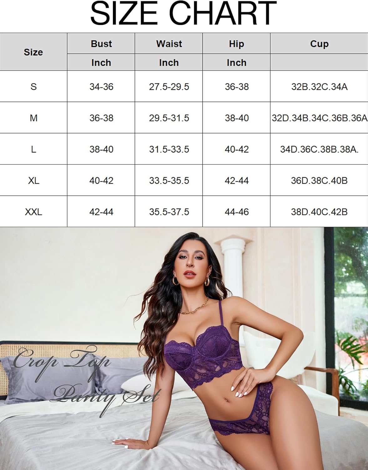 Women's Exquisite 2-Piece Lace Lingerie Set V-Neck Corset Tops Bra PantyNightwear