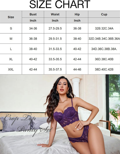 Women's Exquisite 2-Piece Lace Lingerie Set V-Neck Corset Tops Bra PantyNightwear