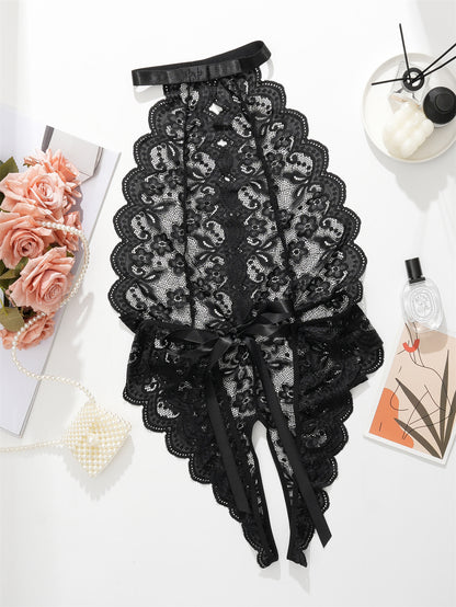 Plus Size Sexy Sheer Lace Halter Bodysuit