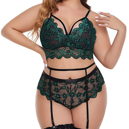 Hollow-Out See-Through Three-Point Garter Belt Plus-Size Erotic Lingerie Sexy Tempting Lace