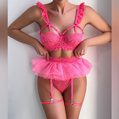 Lace Sexy Gold Wire Set Three layer Folding Fluffy Skirt