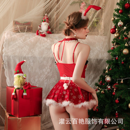 Sexy Sling Christmas Dress Heart-shaped Dress Uniform Temptation Erotic Set