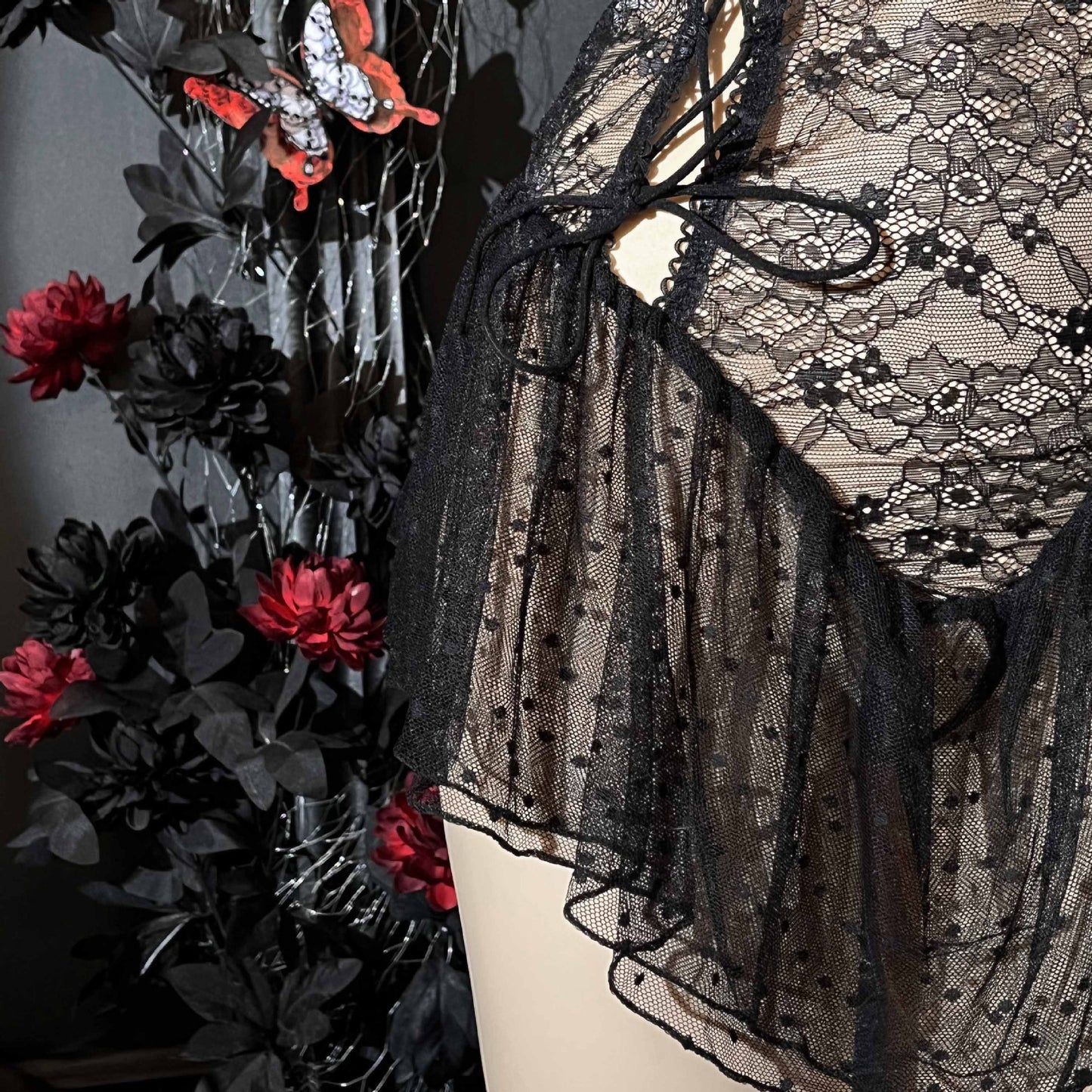 Lace Sheer Strappy Crotchless Nightdress