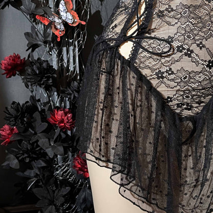 Lace Sheer Strappy Crotchless Nightdress