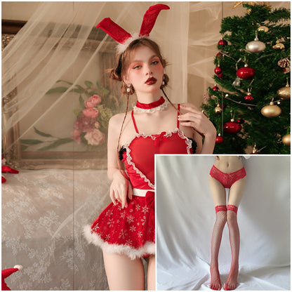 Sexy Sling Christmas Dress Heart-shaped Dress Uniform Temptation Erotic Set
