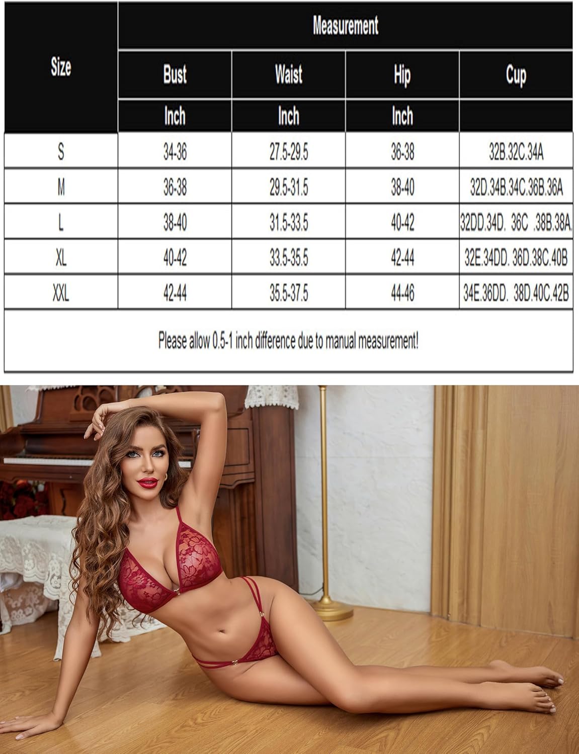 Women's Captivating 2-Piece Lingerie Set Halter-Style Lace See-Through Bra Alluring Panty