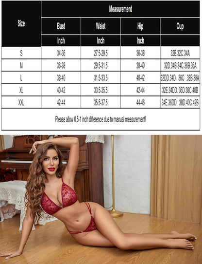 Women's Captivating 2-Piece Lingerie Set Halter-Style Lace See-Through Bra Alluring Panty