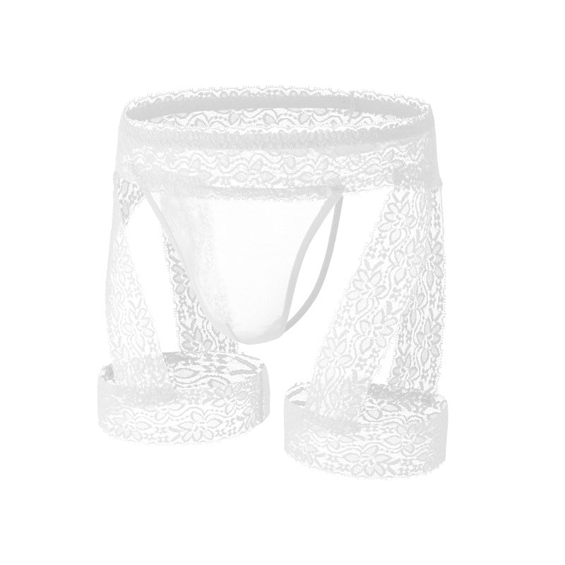 Men's Lace Tirm Bulge Pouch G-String Underwear with Garter