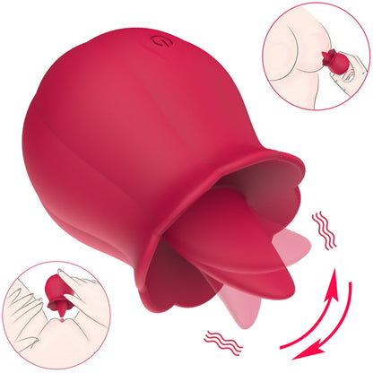 Quusvik -10 Speeds Vibrating Rose Shape Tongue Licking Vibrator For Women