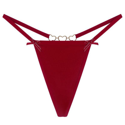 Sexy Love Heart Chain Bowknot Low Waist Seamless Women's Thong