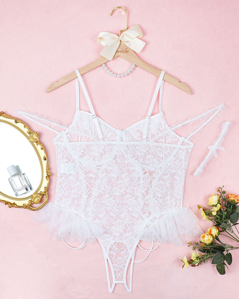 2 Packs Plus Size Sheer Lace Bodysuits