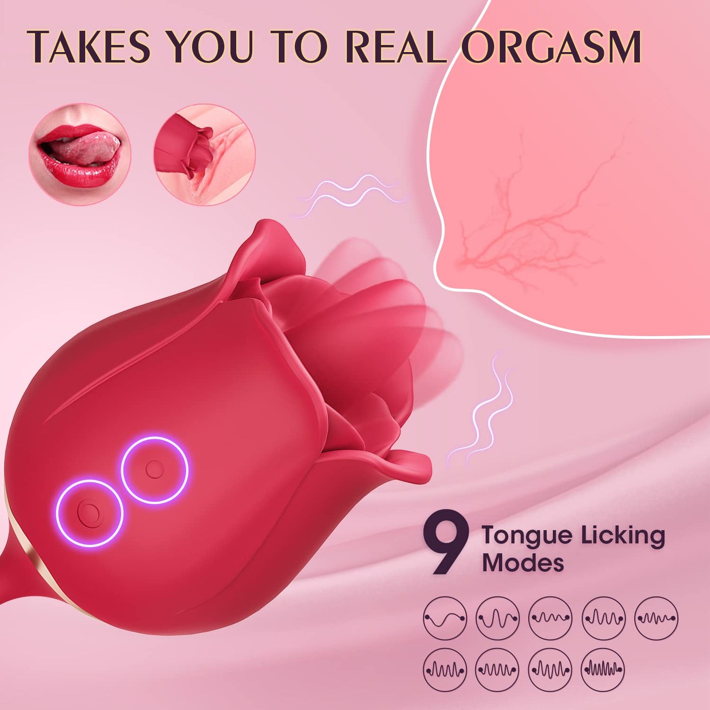 Quusvik - Rose Toy Vibrator Female Telescopic Egg Jumping  Tongue Licker Sex Toys