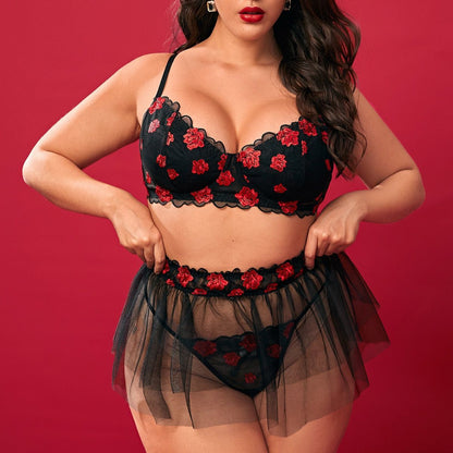 Three-Point Sexy plus Size Semi See-through Seduction Lace Suit