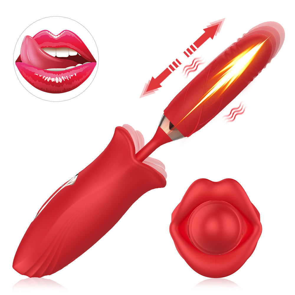 Quusvik Rose Muncher Lip Tongue Suction Vibrator With Thrusting Dildo Vibrator