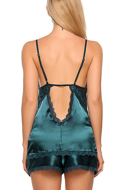 Deep V Silk Lace Suspender Nightdress