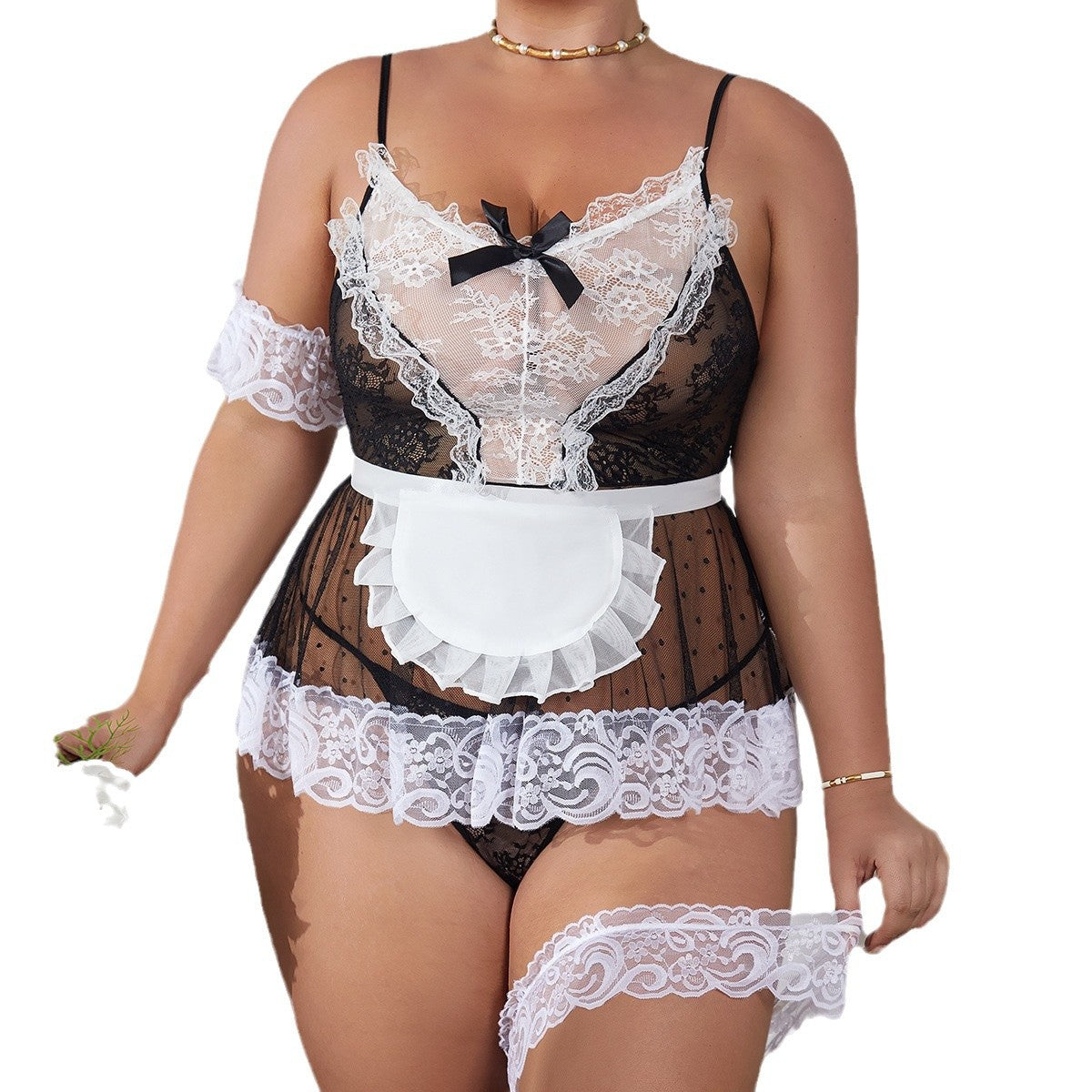 Plus Size Maid Costume Sexy Sling Lace Seduction Night Skirt Suit