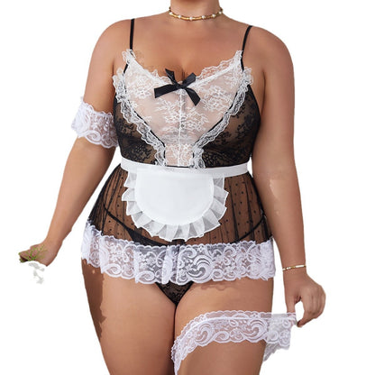 Plus Size Maid Costume Sexy Sling Lace Seduction Night Skirt Suit