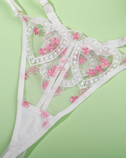 Embroidered Lace Heart Shape Lingerie Set