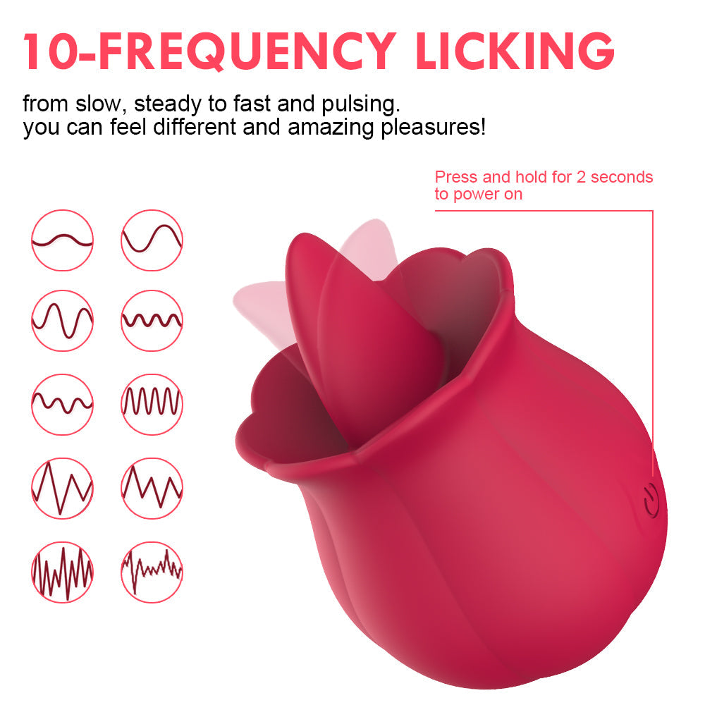 Quusvik -10 Speeds Vibrating Rose Shape Tongue Licking Vibrator For Women