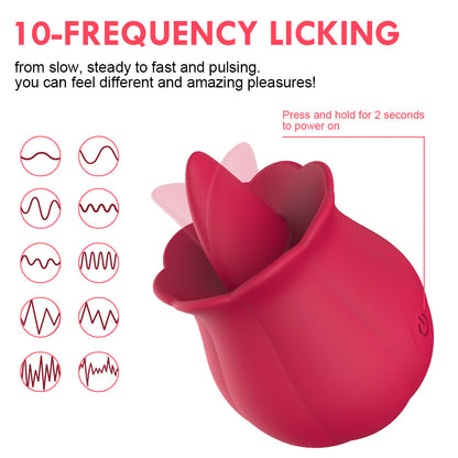 Quusvik -10 Speeds Vibrating Rose Shape Tongue Licking Vibrator For Women