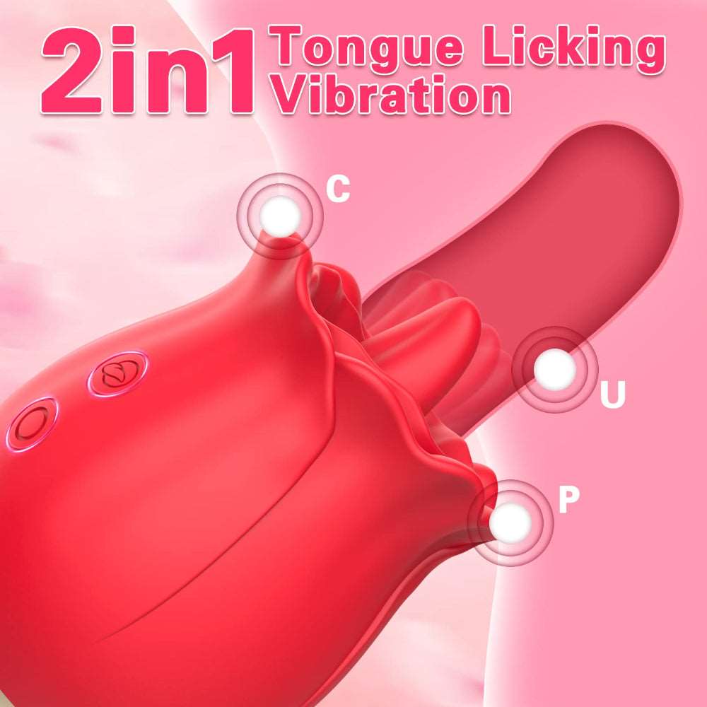 Quusvik 2 In 1 Rose Clitoris Vibrator Tongue Licking Thrusting Vibrator Nipple Stimulator