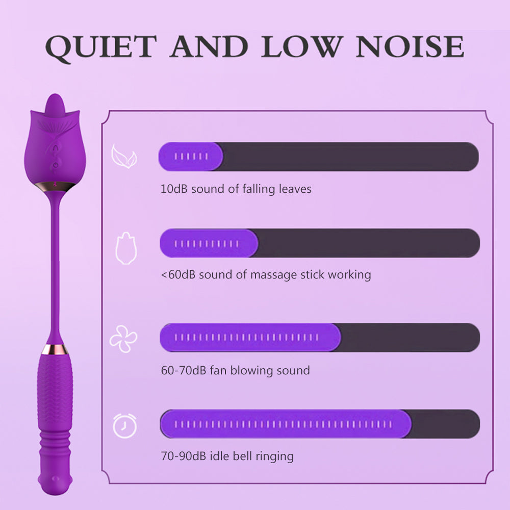 Quusvik - Purple Rose Toy Rotating Pearls Telescopic Tongue-licking Vibrator