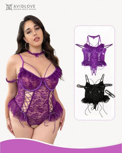 2 Packs Plus Size Sheer Lace Bodysuits