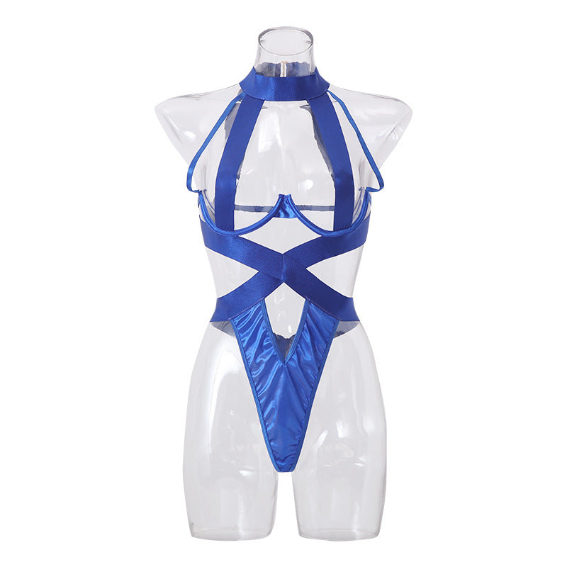 Sexy Halter Neck Sexy Jumpsuit With Steel Ring Bra