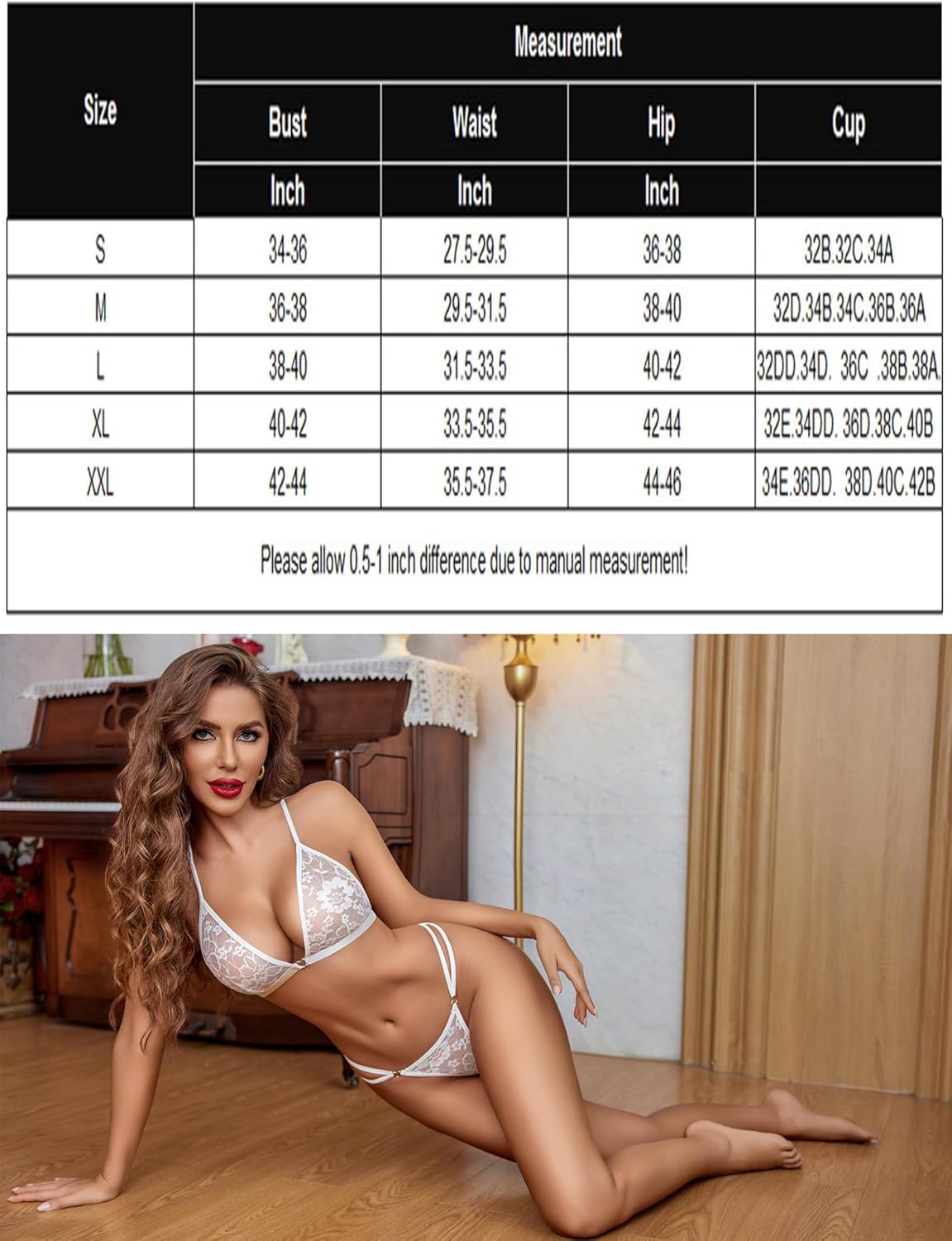 Women's Captivating 2-Piece Lingerie Set Halter-Style Lace See-Through Bra Alluring Panty