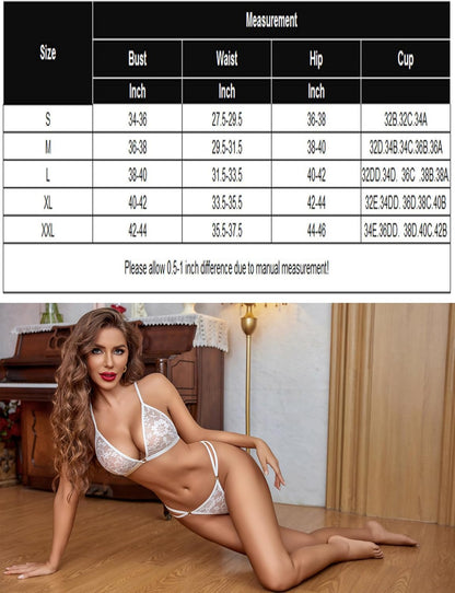 Women's Captivating 2-Piece Lingerie Set Halter-Style Lace See-Through Bra Alluring Panty