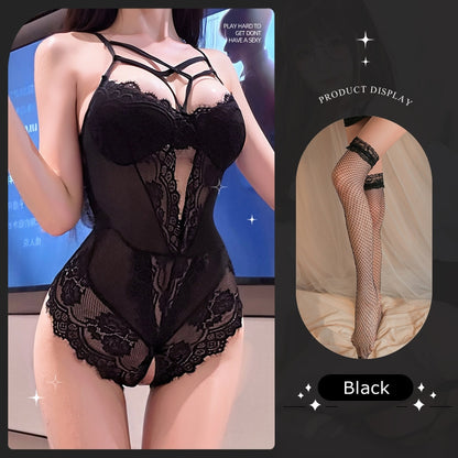 Sexy Mesh Open-Crotch Lace Bodysuit