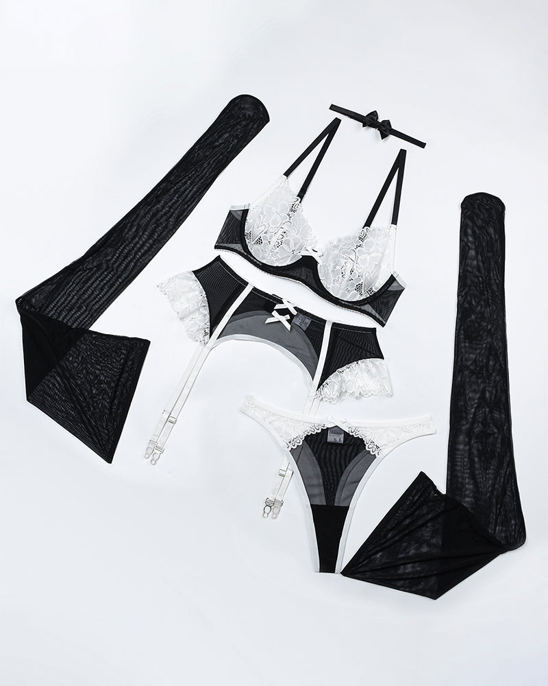 Choker Push Up Bra Garter Belt Lingerie Set