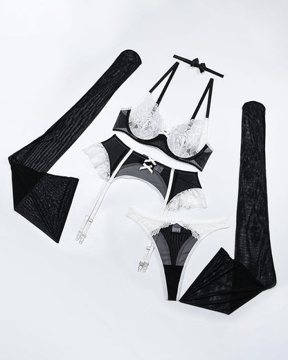 Choker Push Up Bra Garter Belt Lingerie Set
