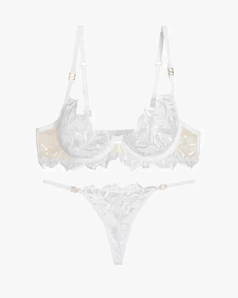 Embroidered Lace Bra and Thong 2 Sets