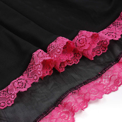 Deep V-Neck Erotic Pajamas Sexy Lingerie with Flower Lace Sleep Dress