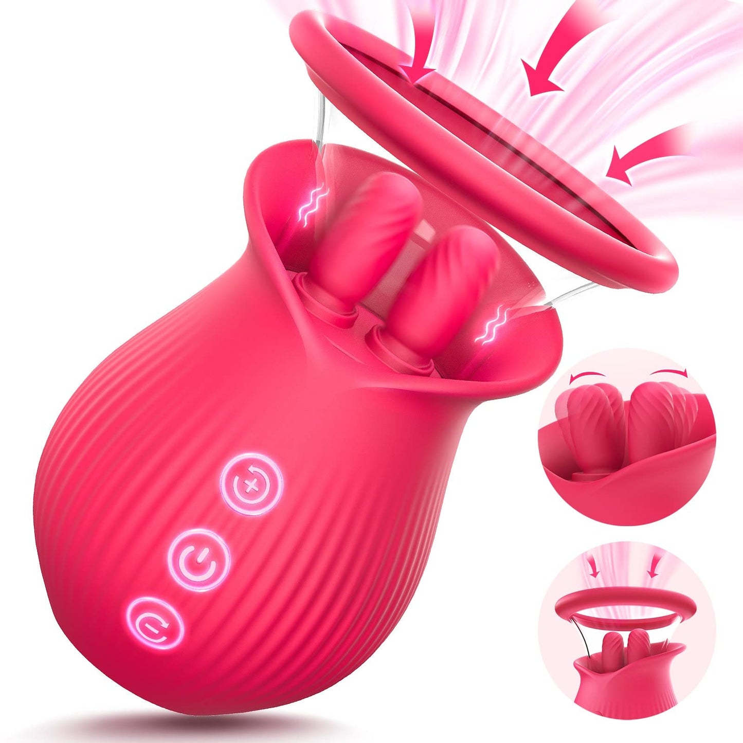 Quusvik - Rose Romeo - 3in1 Rose Sex Toy with 2 Suction Cups, Adult Toys Female Clitoral Nipple Vibrators with 10 Licking Sucking Vibrating