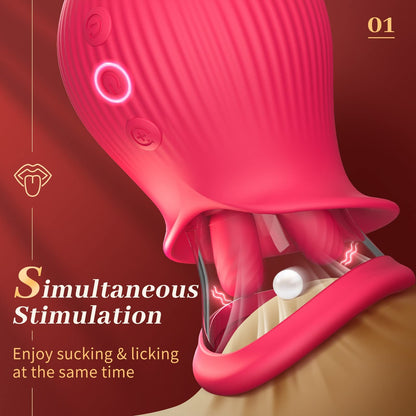 Quusvik - Rose Romeo - 3in1 Rose Sex Toy with 2 Suction Cups, Adult Toys Female Clitoral Nipple Vibrators with 10 Licking Sucking Vibrating