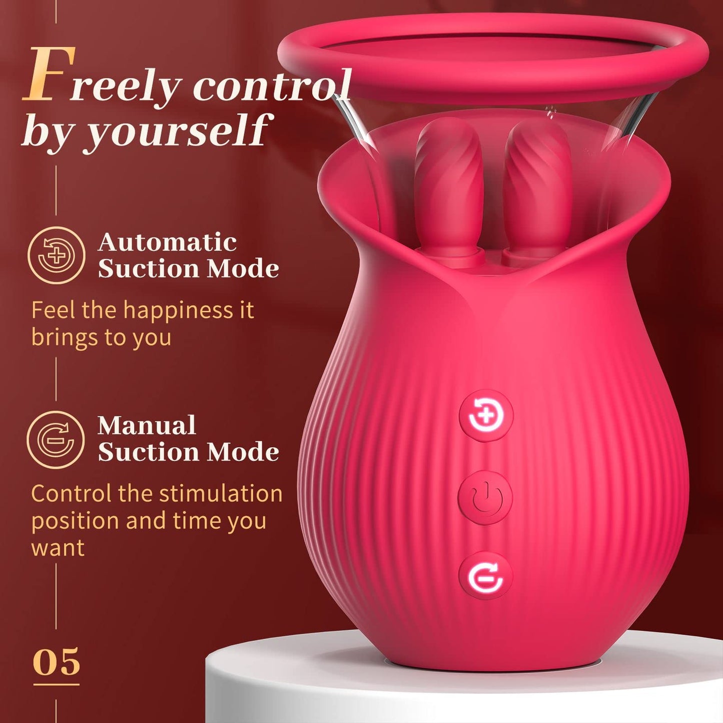 Quusvik - Rose Romeo - 3in1 Rose Sex Toy with 2 Suction Cups, Adult Toys Female Clitoral Nipple Vibrators with 10 Licking Sucking Vibrating