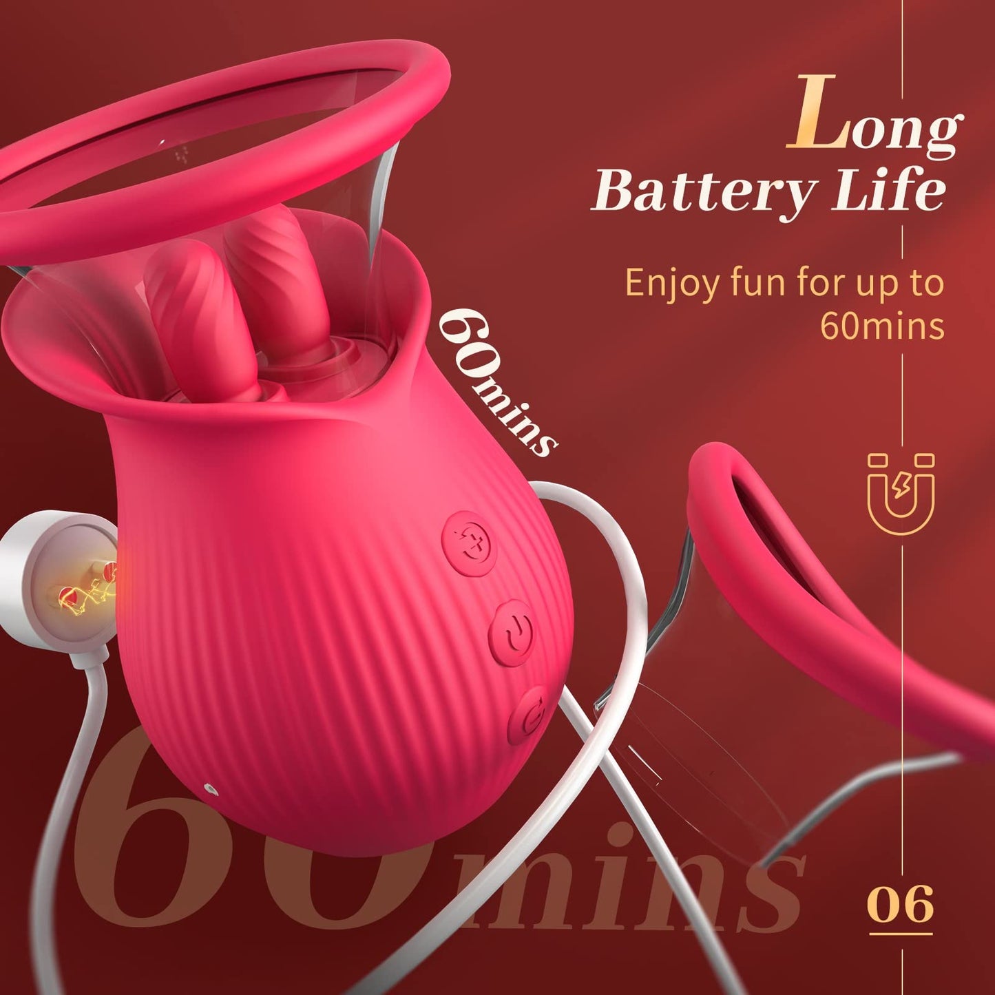 Quusvik - Rose Romeo - 3in1 Rose Sex Toy with 2 Suction Cups, Adult Toys Female Clitoral Nipple Vibrators with 10 Licking Sucking Vibrating