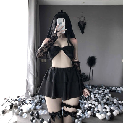 T-2397  Black and white bridal chiffon skirt - Quusvik