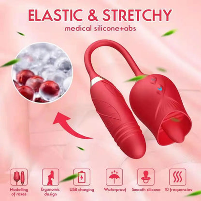 Quusvik Rose Dildo Suction Vibrator with Clitoris Sucker and Stimulator Tongue Licking Feature6