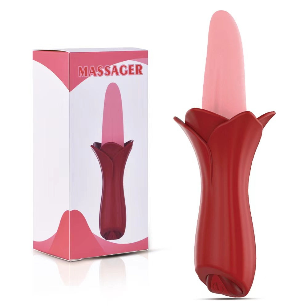 Quusvik- Rose Tongue Vibrating Stick Vaginal Licking Clitoris Stimulator - Quusvik