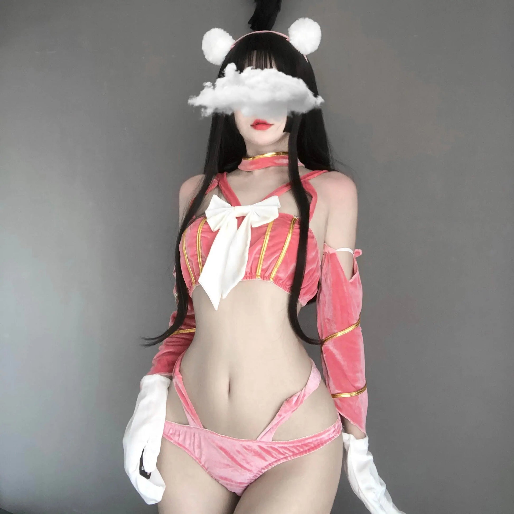 T-2420  Gold velvet sexy wrapped cat girl cosplay waistless passion set - Quusvik