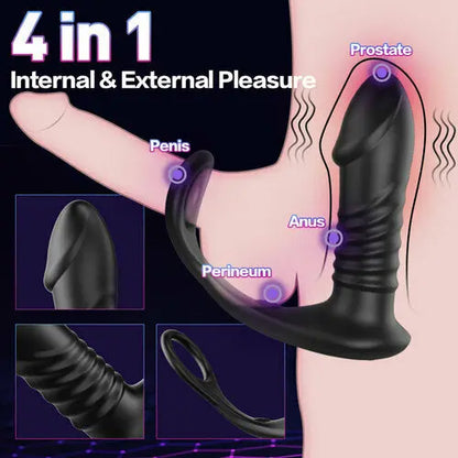 Quusvik - 10 Thrilling Vibration 3 Thrusting Silicone Remote Control Cock Ring Anal Vibrator Gay toy - Quusvik