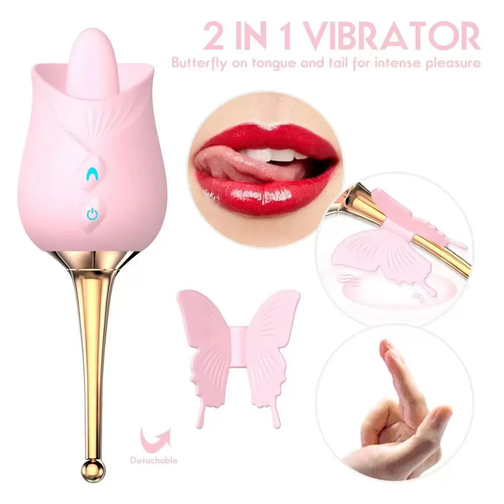 Quusvik Rose Vibrator with 10-Frequency Vibration Tongue Licking Feature for Women7