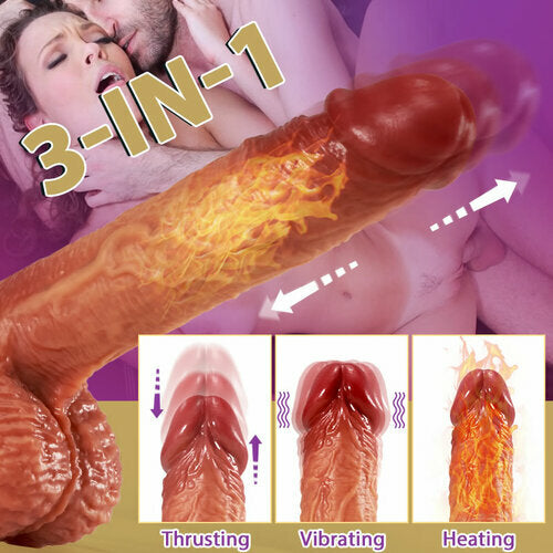 Quusvik- 3-in-1 Thrusting 5 Vibrations 42 ℃ Heating Realistic Non-sticky Blush Dildo 9 Inch - Quusvik