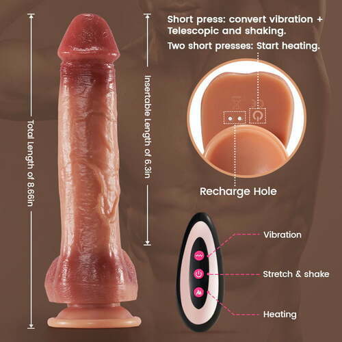 Quusvik- 9 Vibrating 3 Thrusting & Swing Intelligent Heating Realistic Dildo Vibrator 6.3 Inch - Quusvik